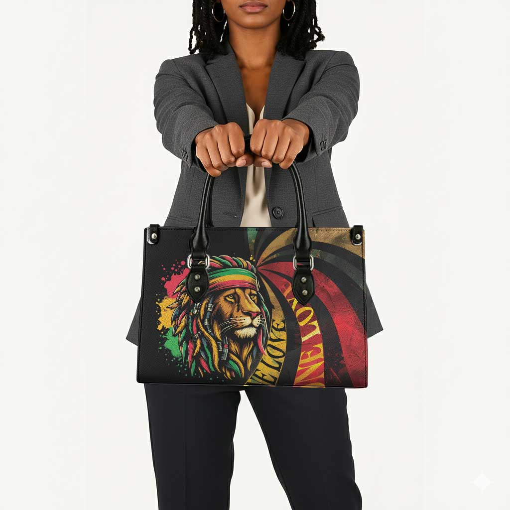 Black Jamaican Leather Bag Rastafarian Lion One Love