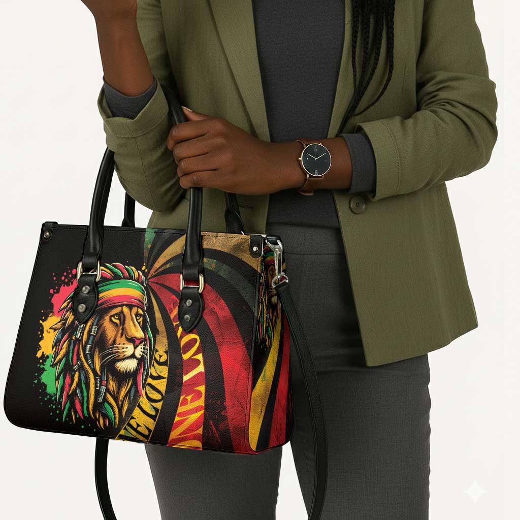 Black Jamaican Leather Bag Rastafarian Lion One Love