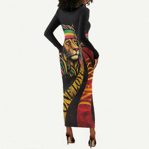 Black Jamaican Long Sleeve Bodycon Dress Rastafarian Lion One Love LT9