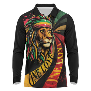 Black Jamaican Long Sleeve Polo Shirt Rastafarian Lion One Love LT9