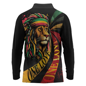 Black Jamaican Long Sleeve Polo Shirt Rastafarian Lion One Love LT9