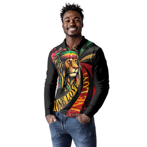 Black Jamaican Long Sleeve Polo Shirt Rastafarian Lion One Love LT9