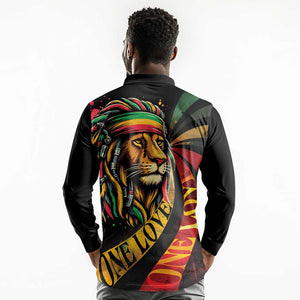 Black Jamaican Long Sleeve Polo Shirt Rastafarian Lion One Love LT9