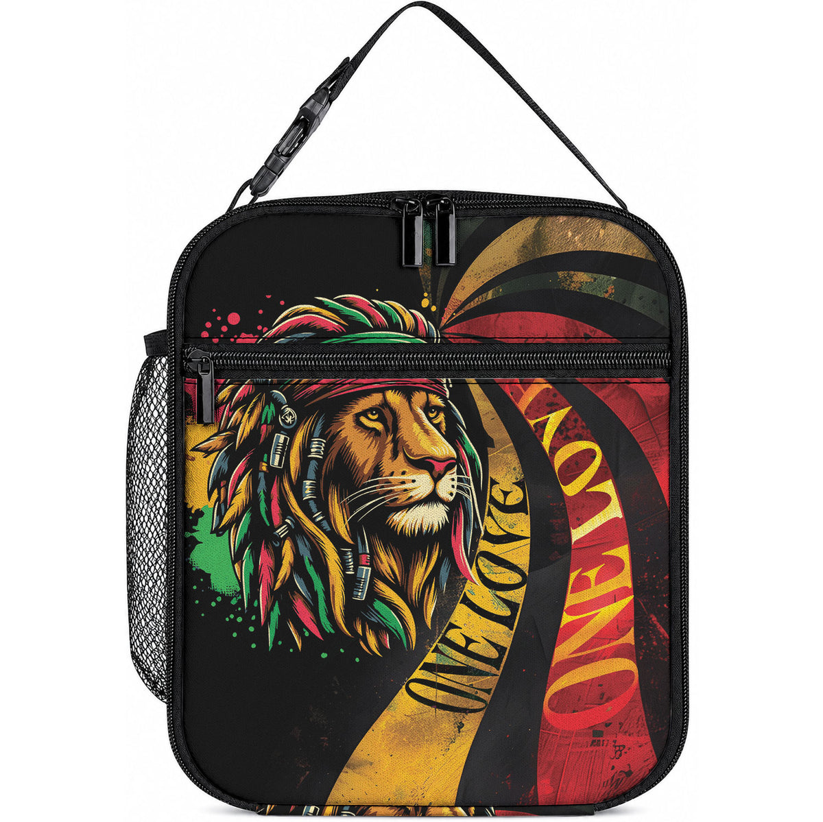 Black Jamaican Lunch Bag Rastafarian Lion One Love