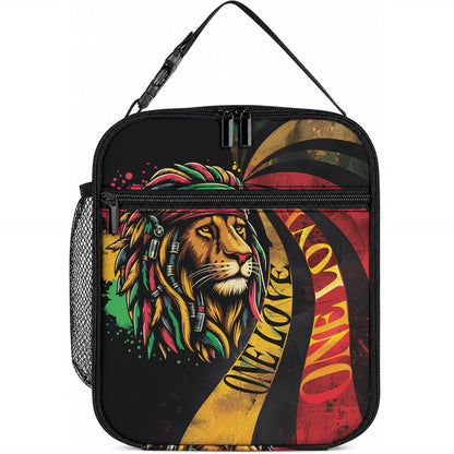 Black Jamaican Lunch Bag Rastafarian Lion One Love