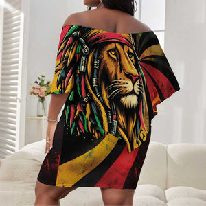 Black Jamaican Off Shoulder Short Dress Rastafarian Lion One Love LT9