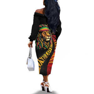 Black Jamaican Off The Shoulder Long Sleeve Dress Rastafarian Lion One Love LT9