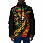 Black Jamaican Padded Jacket Rastafarian Lion One Love