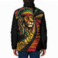 Black Jamaican Padded Jacket Rastafarian Lion One Love