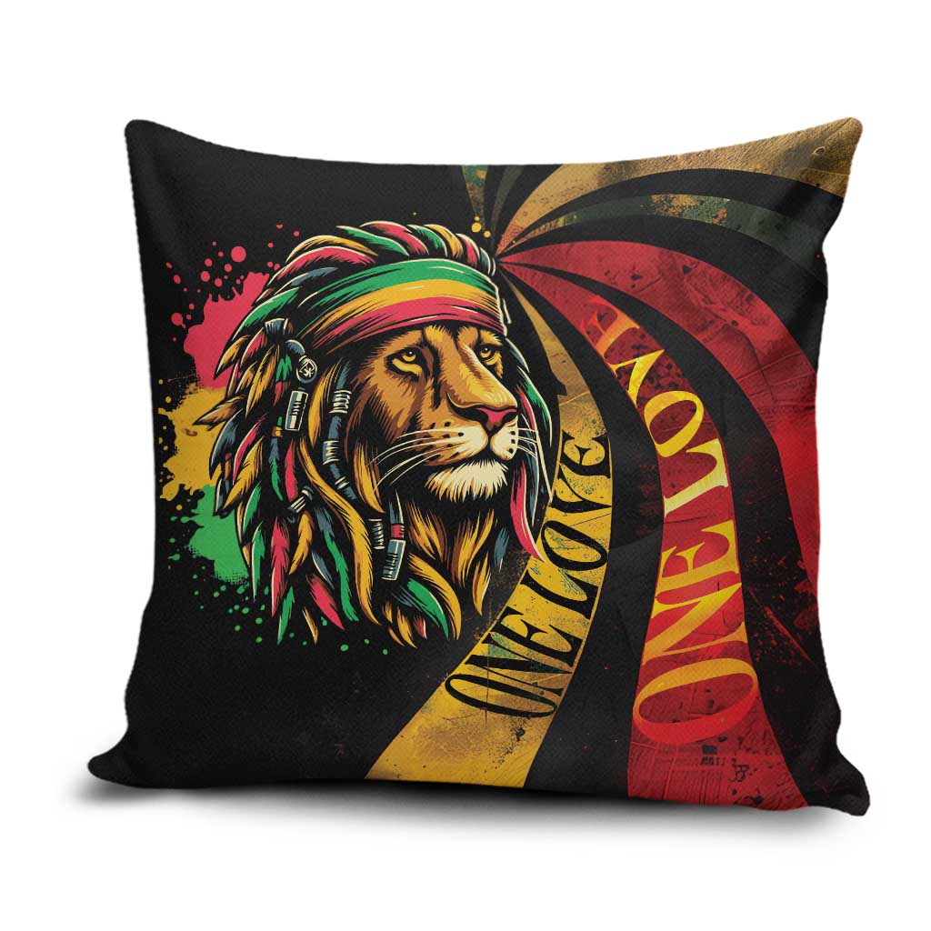 Black Jamaican Pillow Cover Rastafarian Lion One Love