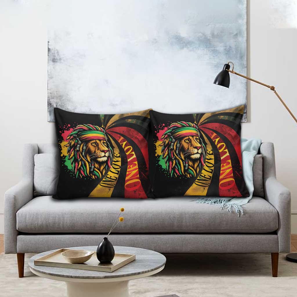 Black Jamaican Pillow Cover Rastafarian Lion One Love