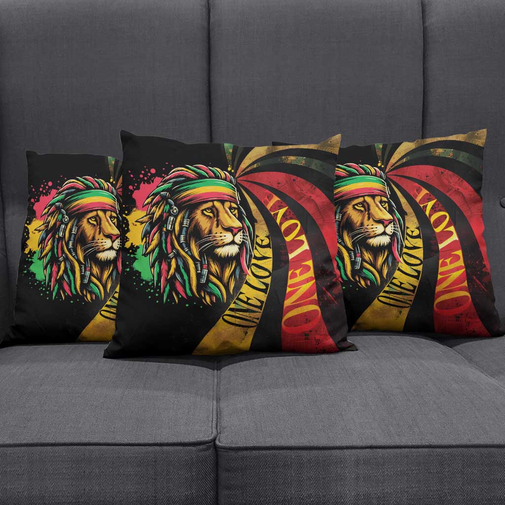 Black Jamaican Pillow Cover Rastafarian Lion One Love