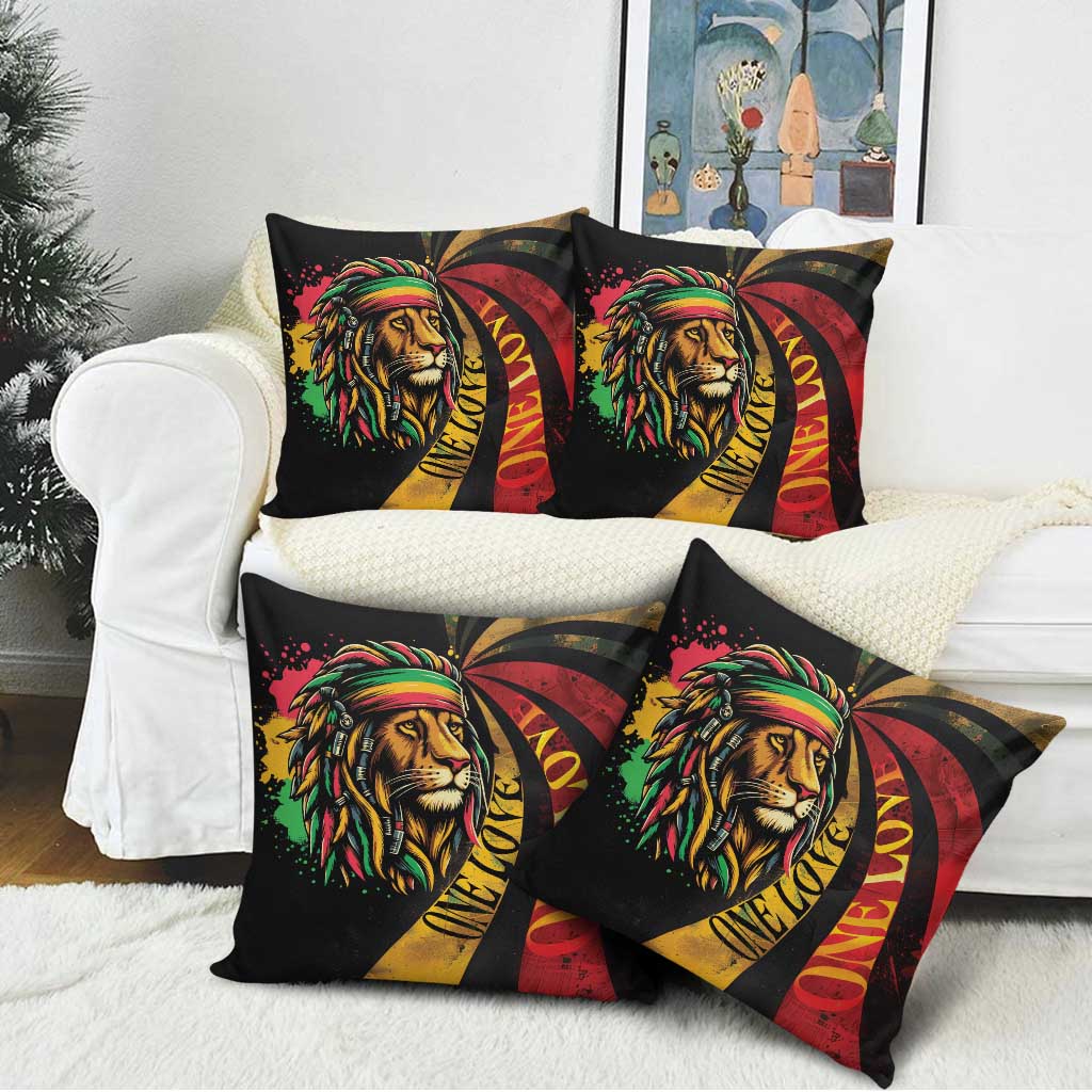 Black Jamaican Pillow Cover Rastafarian Lion One Love