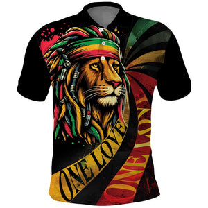 Black Jamaican Polo Shirt Rastafarian Lion One Love LT9