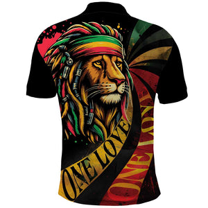 Black Jamaican Polo Shirt Rastafarian Lion One Love LT9