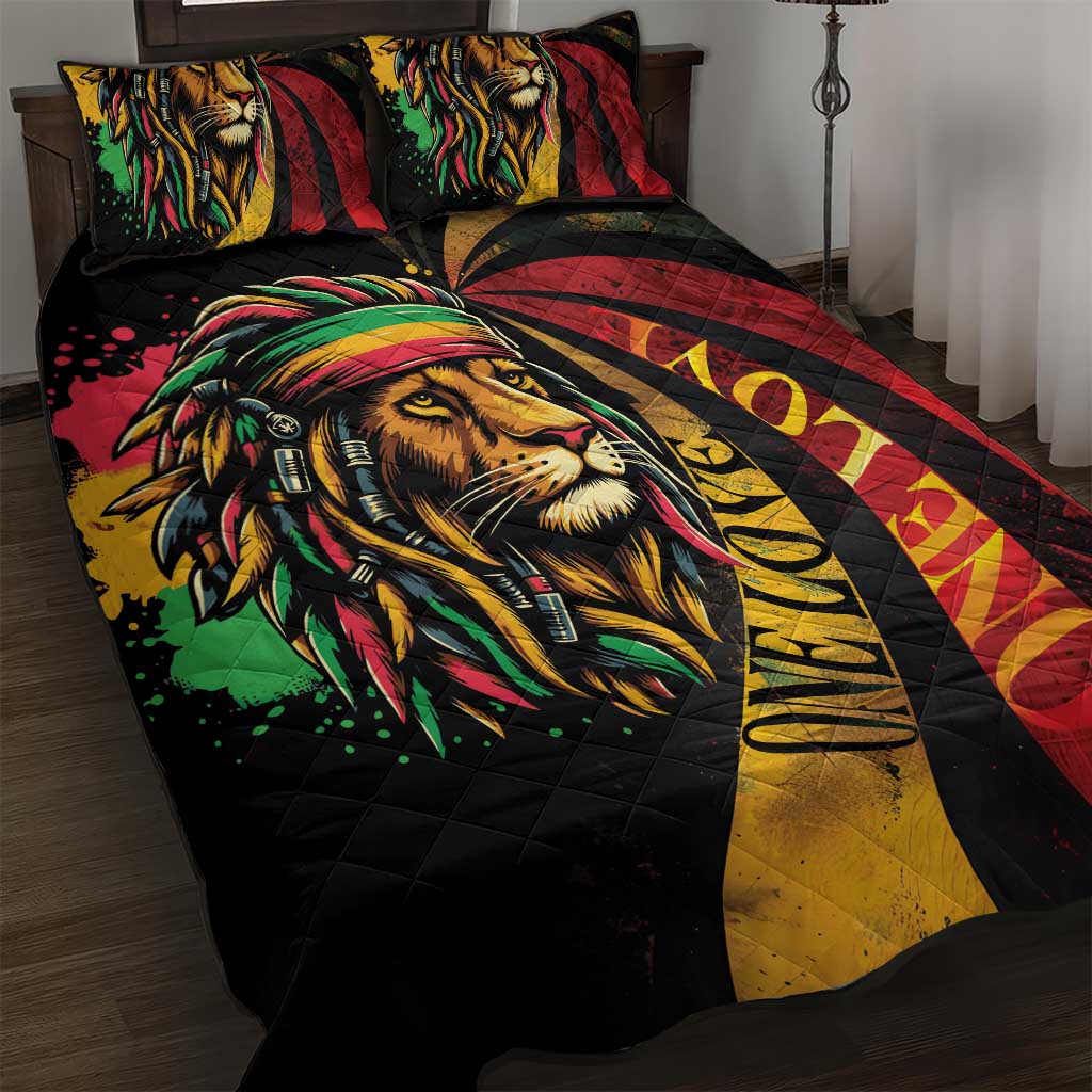 Black Jamaican Quilt Bed Set Rastafarian Lion One Love