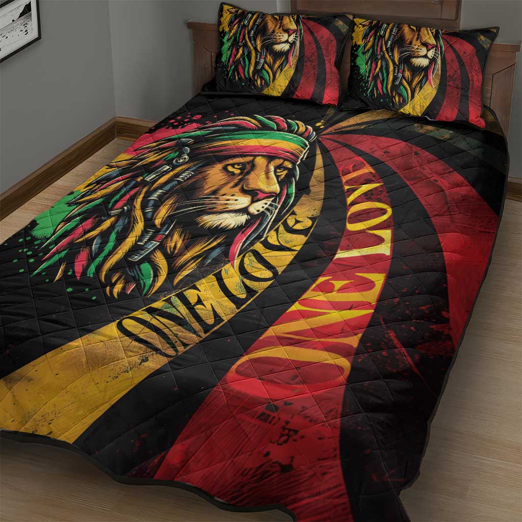 Black Jamaican Quilt Bed Set Rastafarian Lion One Love
