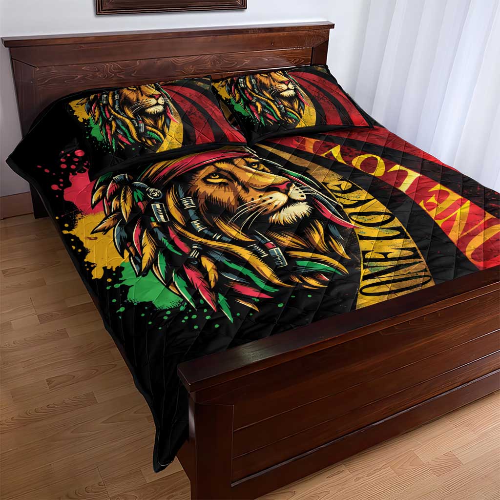 Black Jamaican Quilt Bed Set Rastafarian Lion One Love
