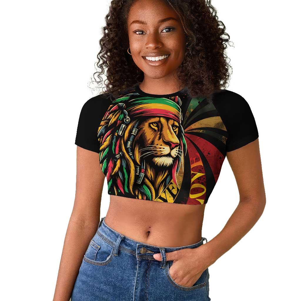 Black Jamaican Raglan Cropped T shirt Rastafarian Lion One Love LT9