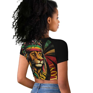 Black Jamaican Raglan Cropped T shirt Rastafarian Lion One Love LT9