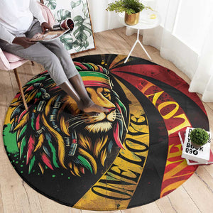 Black Jamaican Round Carpet Rastafarian Lion One Love