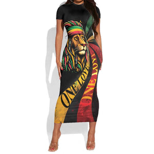 Black Jamaican Short Sleeve Bodycon Dress Rastafarian Lion One Love LT9