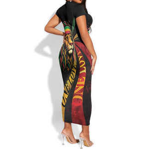 Black Jamaican Short Sleeve Bodycon Dress Rastafarian Lion One Love LT9