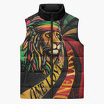 Black Jamaican Sleeveless Puffer Jacket Rastafarian Lion One Love