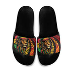 Black Jamaican Slide Sandals Rastafarian Lion One Love