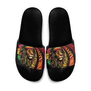 Black Jamaican Slide Sandals Rastafarian Lion One Love