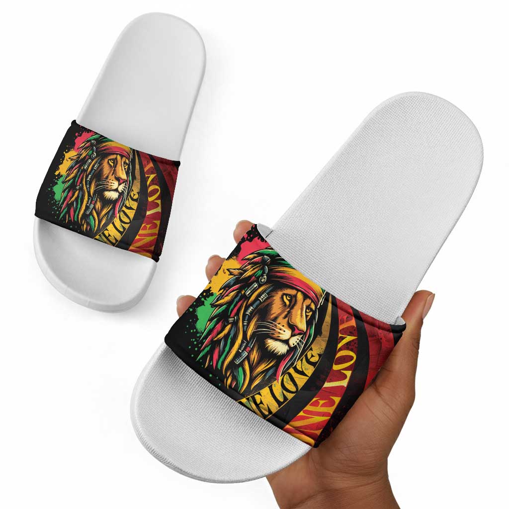 Black Jamaican Slide Sandals Rastafarian Lion One Love