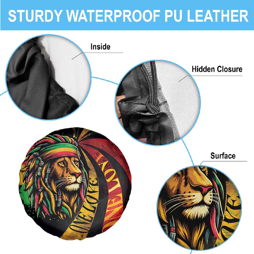 Black Jamaican Spare Tire Cover Rastafarian Lion One Love