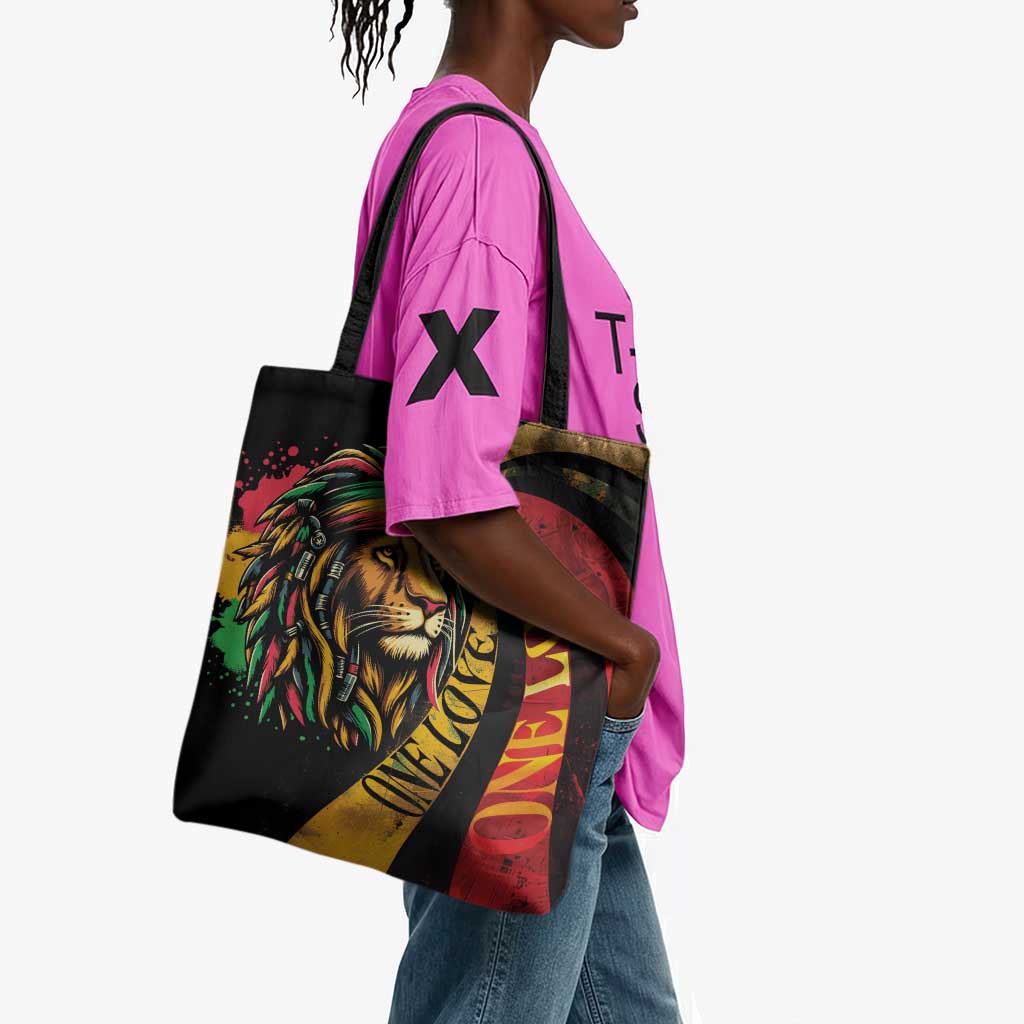 Black Jamaican Tote Bag Rastafarian Lion One Love