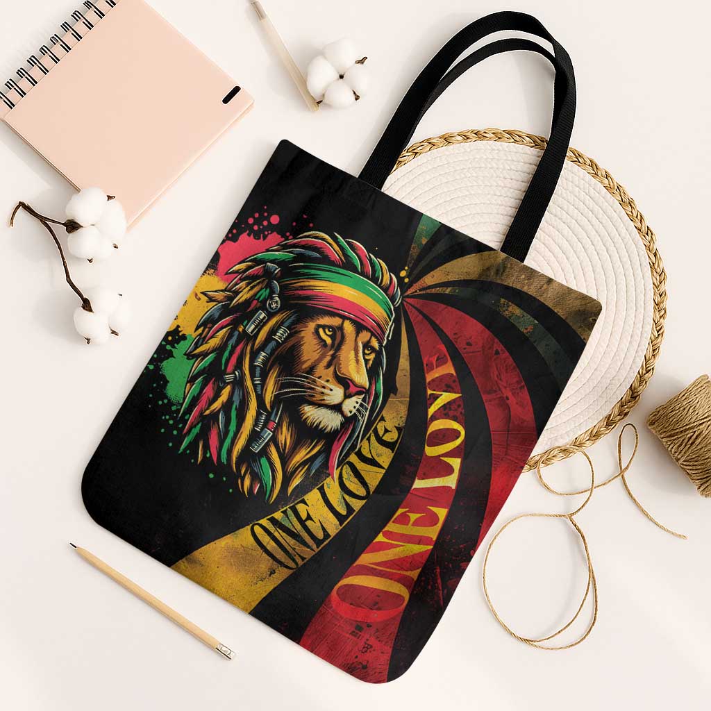 Black Jamaican Tote Bag Rastafarian Lion One Love