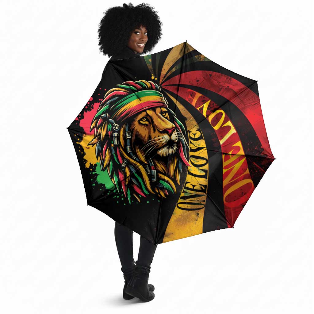 Black Jamaican Umbrella Rastafarian Lion One Love
