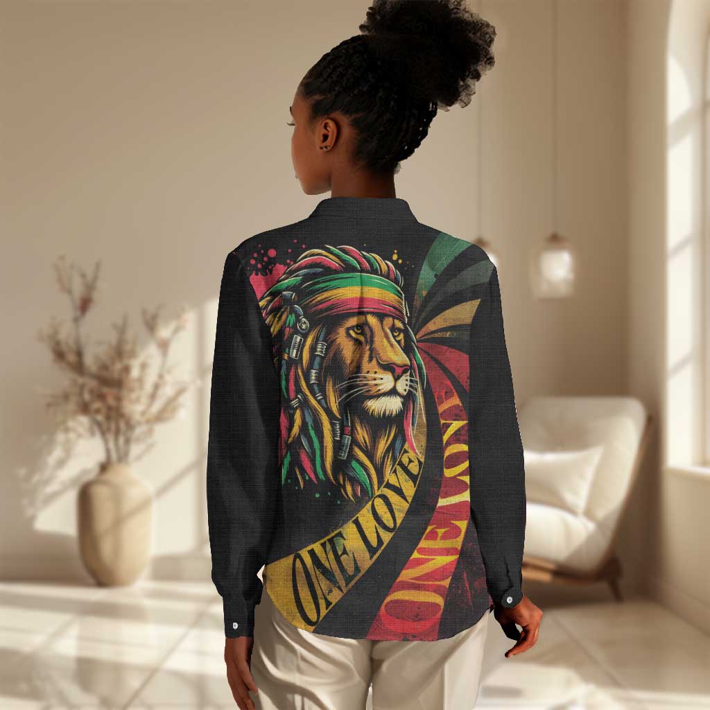 Black Jamaican Women Casual Shirt Rastafarian Lion One Love LT9