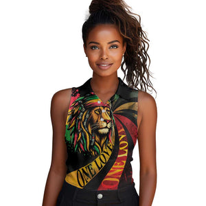 Black Jamaican Women Sleeveless Polo Shirt Rastafarian Lion One Love LT9