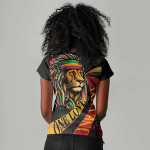 Black Jamaican Women V-Neck T-Shirt Rastafarian Lion One Love LT9