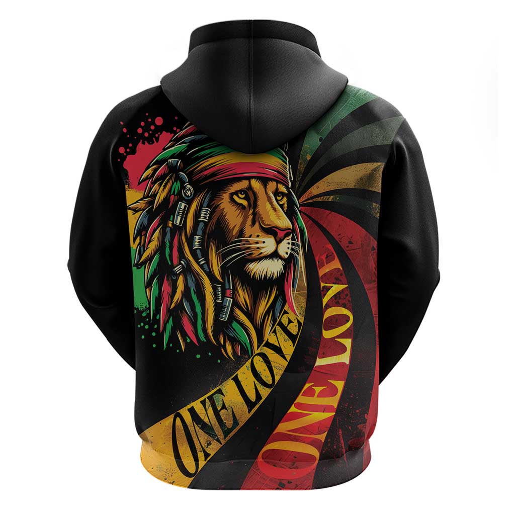 Black Jamaican Zip Hoodie Rastafarian Lion One Love LT9