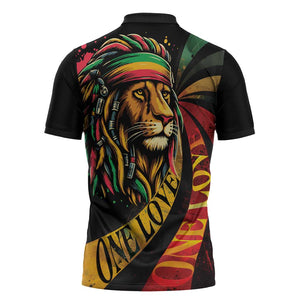 Black Jamaican Zipper Polo Shirt Rastafarian Lion One Love