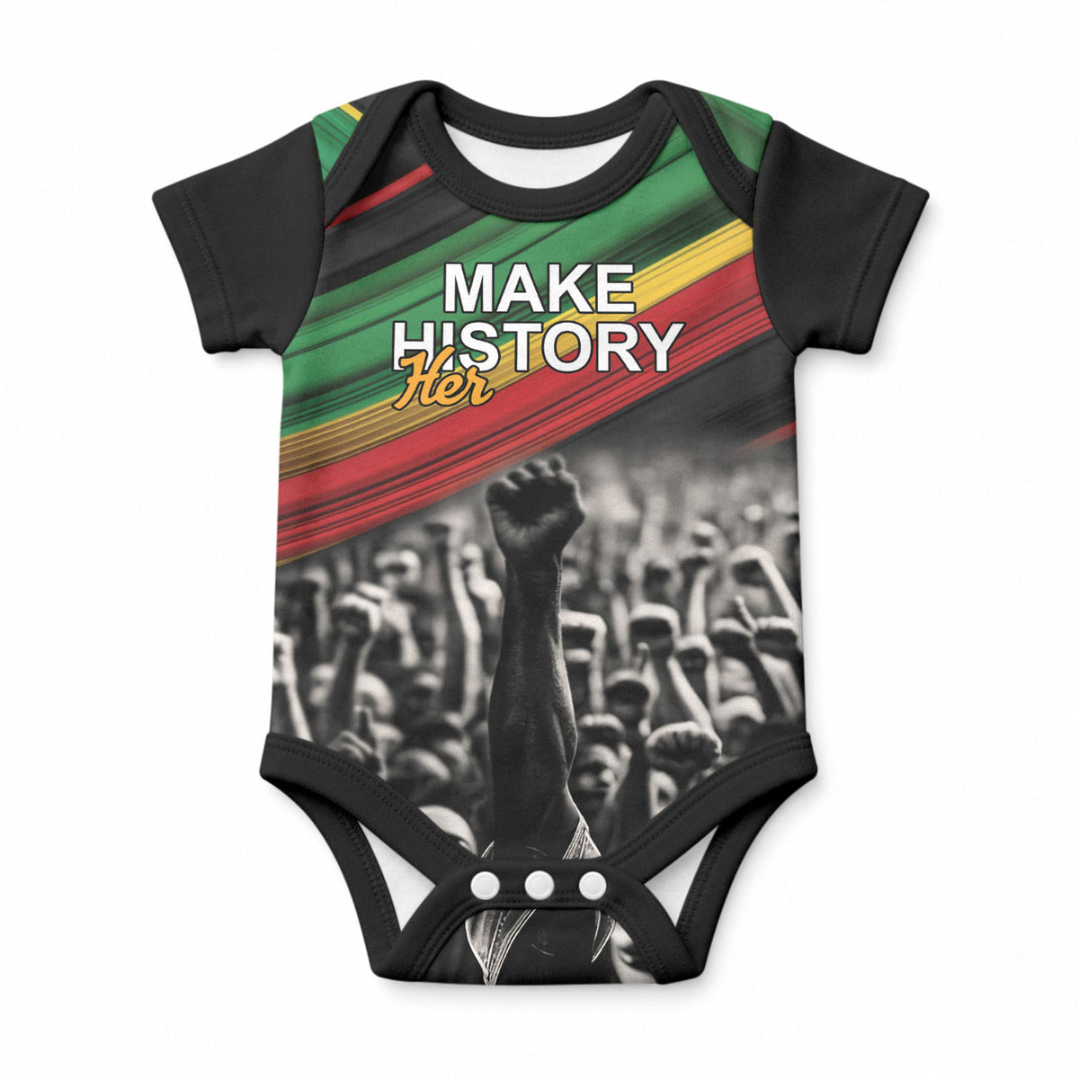 African-American History Month Baby Onesie Black Power Hand Make His-Herstories
