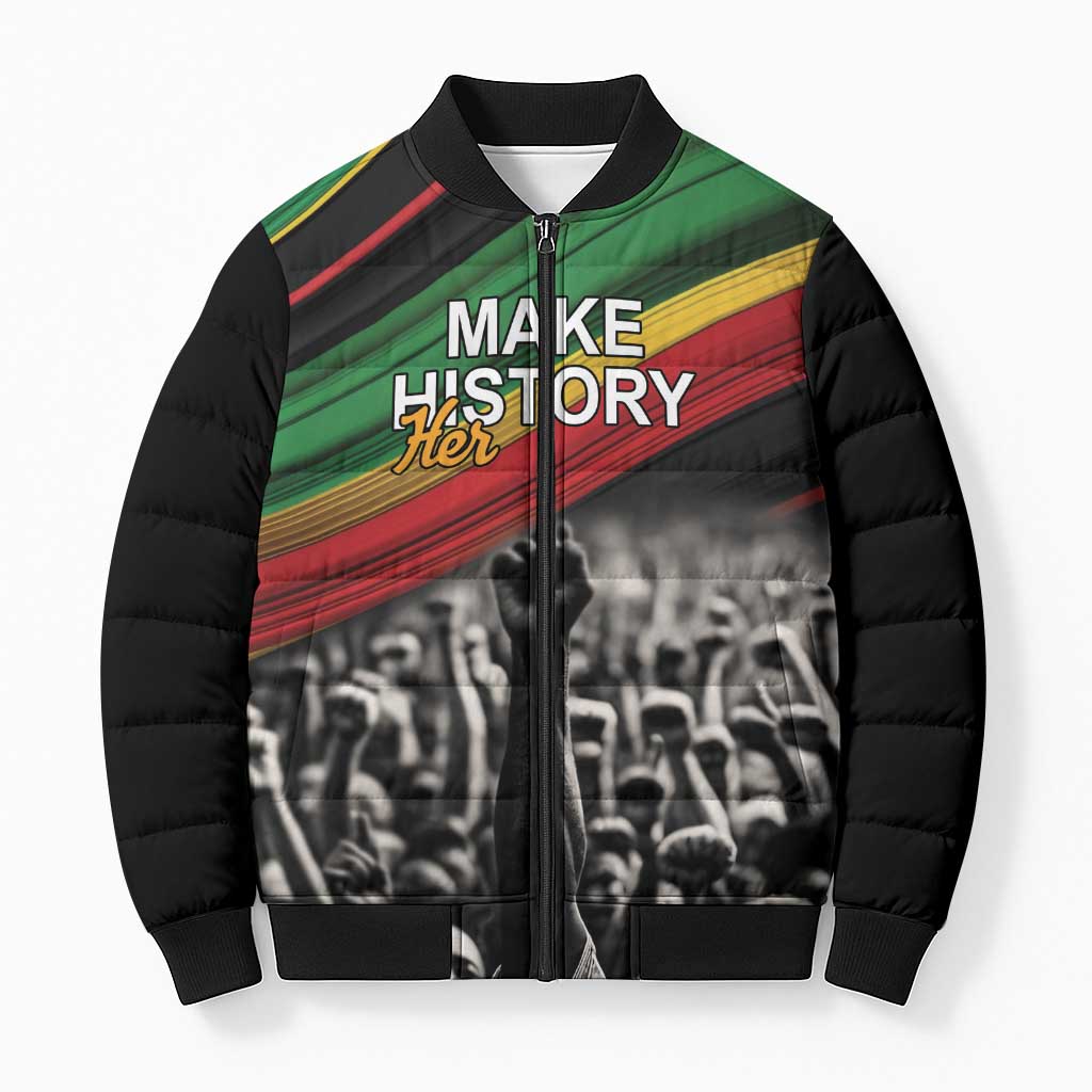 African-American History Month Bomber Puffer Jacket Black Power Hand Make His-Herstories
