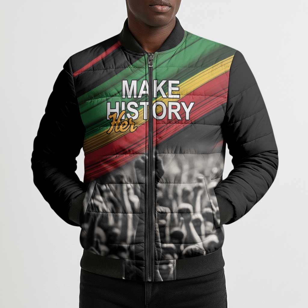 African-American History Month Bomber Puffer Jacket Black Power Hand Make His-Herstories