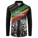 African-American History Month Button Sweatshirt Black Power Hand Make His-Herstories