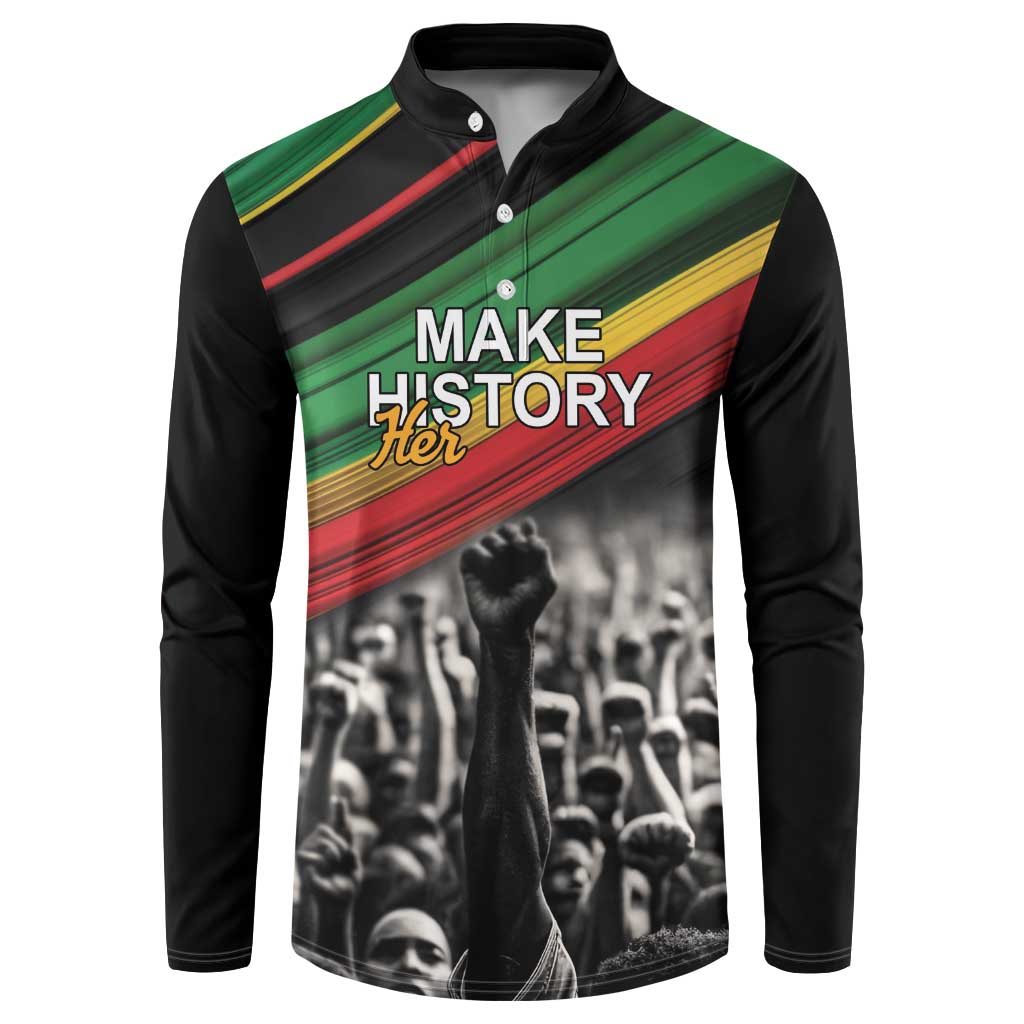 African-American History Month Button Sweatshirt Black Power Hand Make His-Herstories