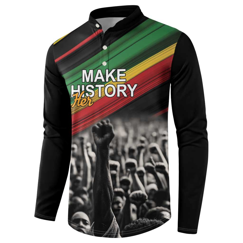 African-American History Month Button Sweatshirt Black Power Hand Make His-Herstories