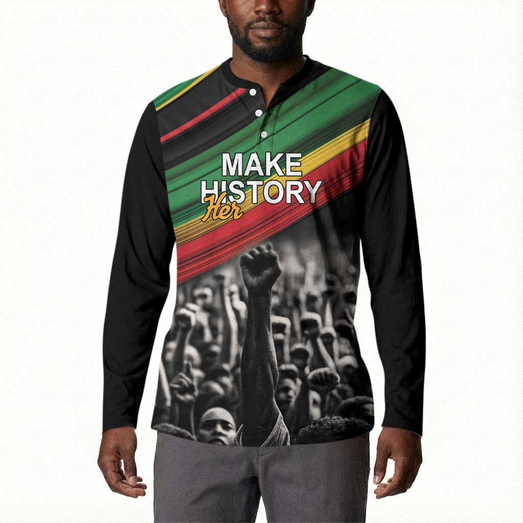 African-American History Month Button Sweatshirt Black Power Hand Make His-Herstories