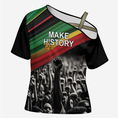 African-American History Month Cross Shoulder Shirt Black Power Hand Make His-Herstories