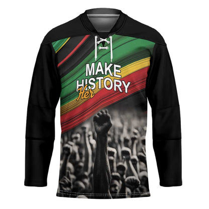 African-American History Month Hockey Jersey Black Power Hand Make His-Herstories