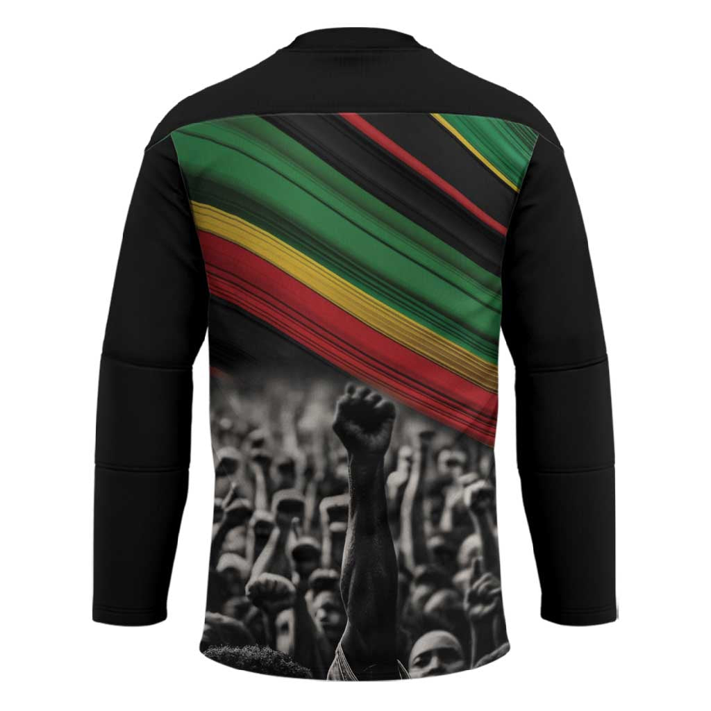 African-American History Month Hockey Jersey Black Power Hand Make His-Herstories